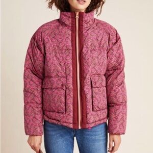 Anthropologie Numph Women’s Lillie Puffer Jacket Rose Floral Scandi Size PXS